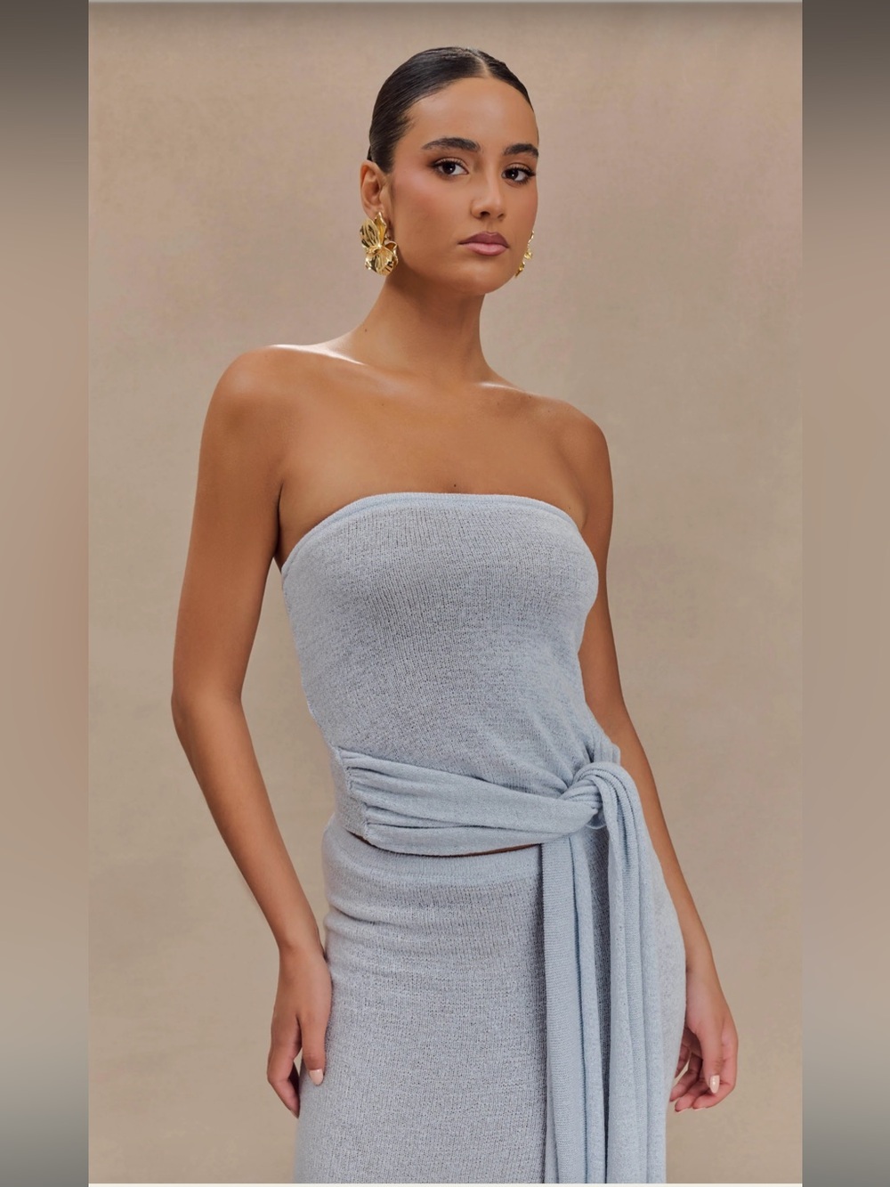 Meshki Phoebe Strapless Tie Knit Top & Skirt